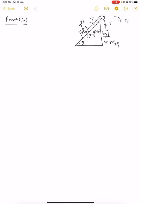 a-block-of-mass-m1-is-connected-to-block-of-mass-m2-by-massless-string-that-passes-over-pulley-of-radius-r-and-the-moment-of-inertia-as-shown-in-figure-the-incline-of-angle-0-is-frictionless-71304