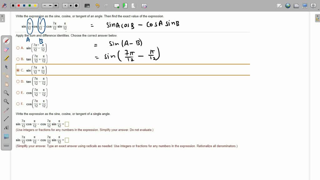 SOLVED: Wiite the expression as the sine cosine or tangent of an angle ...