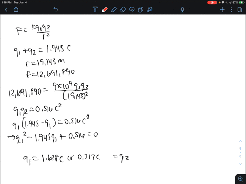 each-of-two-small-spheres-is-charged-positively-the-combined-charge-being-1945-c-if-each-sphere-is-repelled-from-the-other-by-a-force-of-12691890-n-when-the-spheres-are-19143-m-apart-what-is-55676