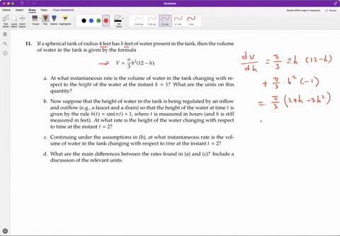 11_-ifa-spherical-tank-ofradius-4-feethas-h-feetof-water-presentin-the-tank-then-the-volume-of-water-in-the-tank-is-given-by-the-formula-v-th12-_-h-3-at-what-instantaneous-rate-is-the-volume-42249