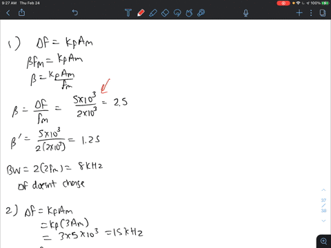 a-carrier-is-phase-modulated-with-a-sinusoidal-signal-of-2-khz-resulting-in-a-maximum-frequency-deviation-of-5-khz-does-the-value-of-b-change-with-f-in-pm-calculate-the-value-of-b-af-and-the-19206
