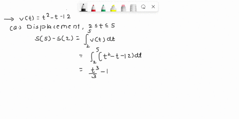example-6-particle-moves-along-line-so-that-its-velocity-at-time-vt-t-measured-in-meters-per-second-a-find-the-displacement-of-the-particle-during-2-t-5-b-find-the-distance-traveled-during-t-28674