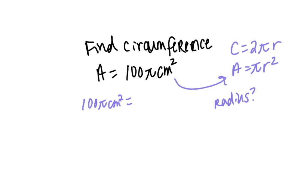 Find the circumference of a circle whose area is 100 π sq cm.