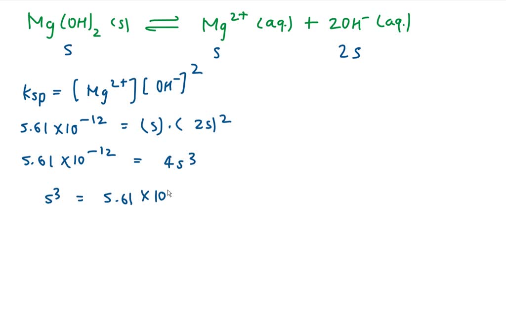 SOLVED: Determine the Ksp for magnesium hydroxide (Mg(OH)2) where the ...