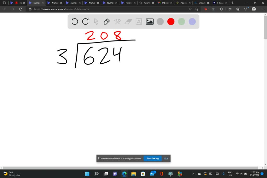 SOLVED How So I Show My Work With 624 Divided By 3