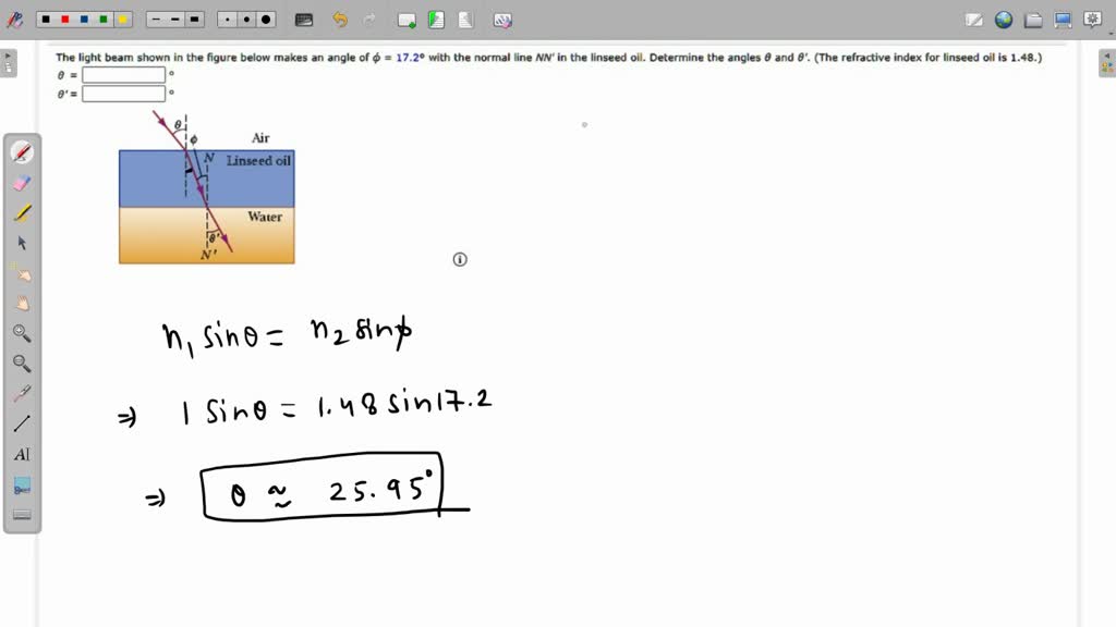 SOLVED The light beam shown in the figure below makes an angle of 17