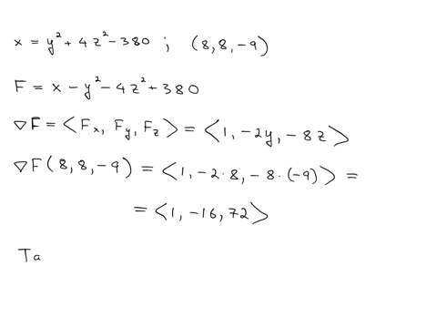 point-consider-the-surface-x-y2-422-380-find-an-equation-of-the-tangent-plane-to-the-surface-at-the-point-88-9_-find-a-vector-equation-of-the-normal-line-to-the-surface-at-889-rt-43531