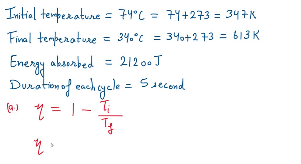 SOLVED: A heat engine operates in a Carnot cycle between 74.0°C and 340 ...