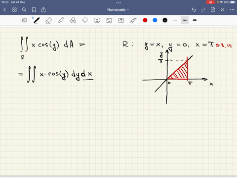 evaluate-the-double-integral-iint_r-x-cos-y-d-a-r-is-the-triangular-region-bounded-by-the-lines-yx-y-46952