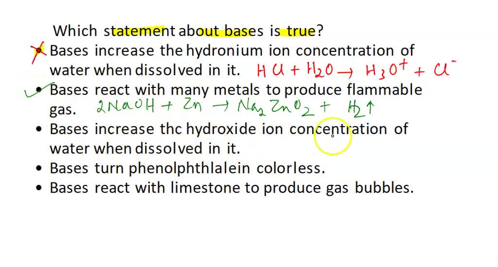 SOLVED Which statement about bases is true? Bases increase the