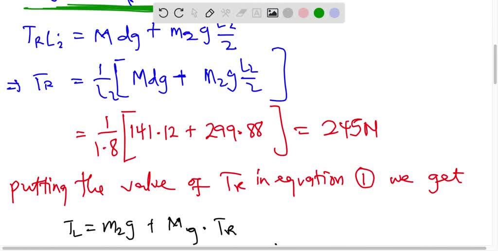 In the figure, horizontal scaffold 2, with uniform mass m2 = 34 kg and ...