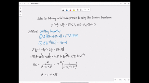 1-point-use-the-laplace-transform-to-solve-the-following-initial-value-problem-y-4y-29y-st-_-2-y0-0-y0-0-yt-notation-write-ut-c-for-the-heaviside-step-function-uct-with-step-at-t-c-77956