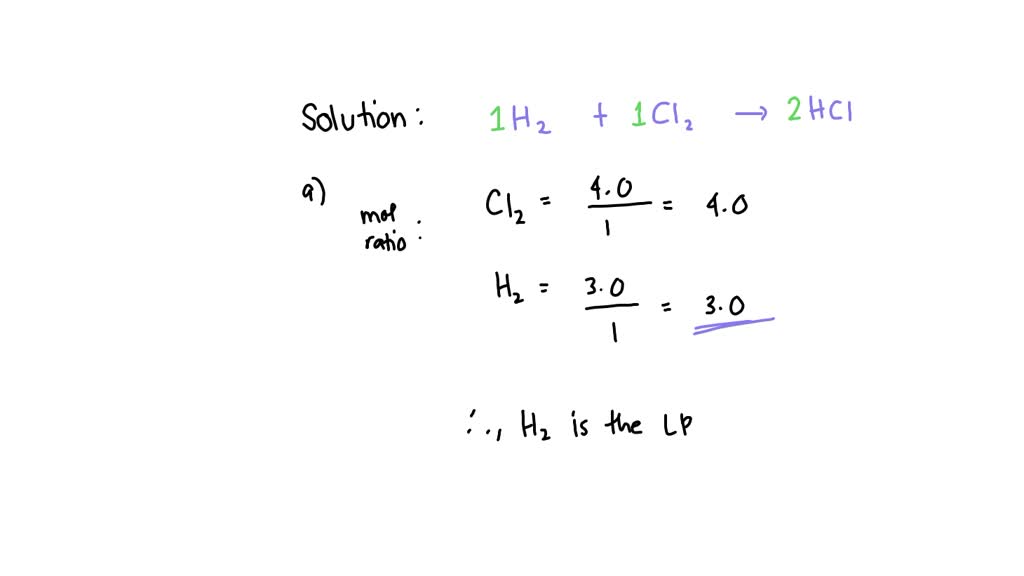 SOLVED: Chlorine and hydrogen react to form hydrochloride. H2(g)+Cl2(g ...