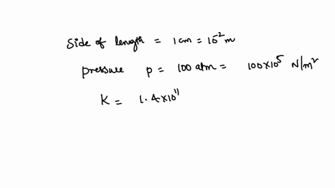 a-copper-cube-of-side-of-length-1-cm-is-subjected-to-a-pressure-of-100-atmosphere-find-the-change-in-its-volume-if-the-bulk-modulus-of-copper-is-14xx1011nm-2-1-atm1xx105nm-2