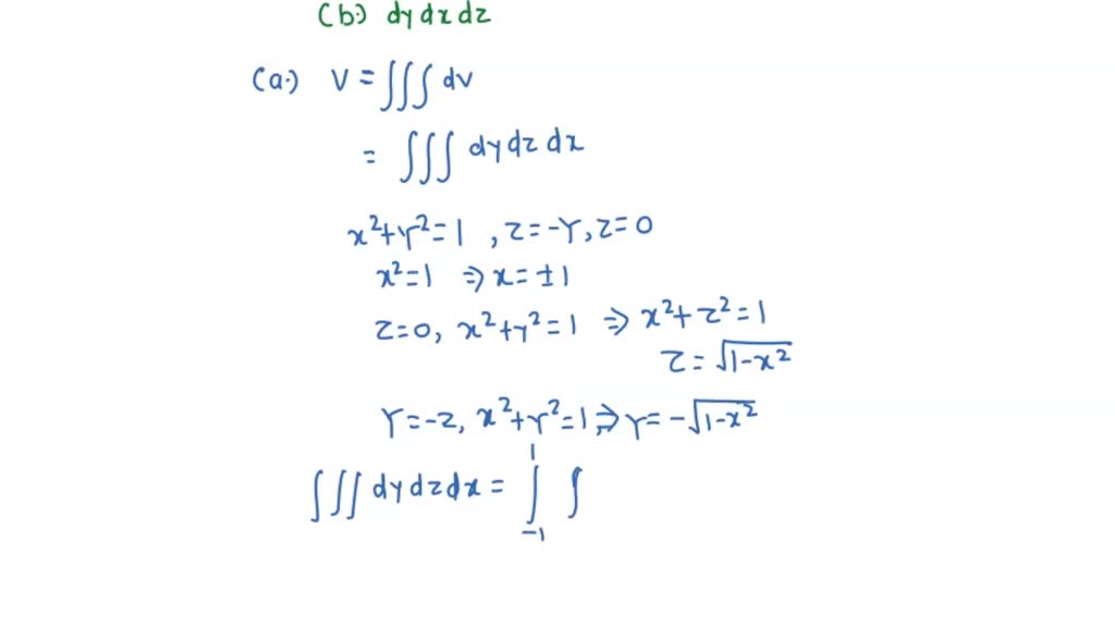 Solved The Wedge Cut From The Cylinder X2 Y2 1 By The Planes Z Y And Z 0 Set Up The Integral For The Volume Of The Wedge