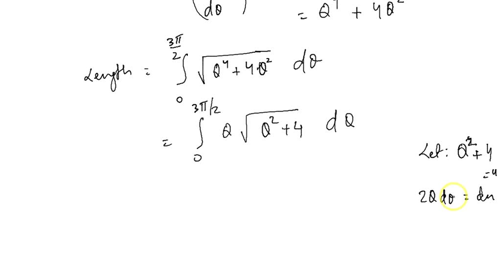 SOLVED: Find the exact length of the polar curve. r = θ2, 0 ≤ θ ≤ 3π/2