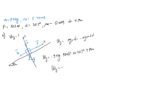 a-crate-of-mass-94-kg-is-pulled-up-rough-incline-with-an-initial-speed-of-144-ms-the-pulling-force-is-102-n-parallel-to-the-incline-which-makes-an-angle-of-2030-with-the-horizontal-the-coeff-74726