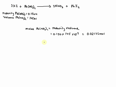 potassium-iodide-reacts-with-leadii-nitrate-in-the-following-precipitation-reaction-2kiaqpbno32aq2kno3aqpbi2s-what-minimum-volume-of-0201-m-potassium-iodide-solution-is-required-to-completel-31106