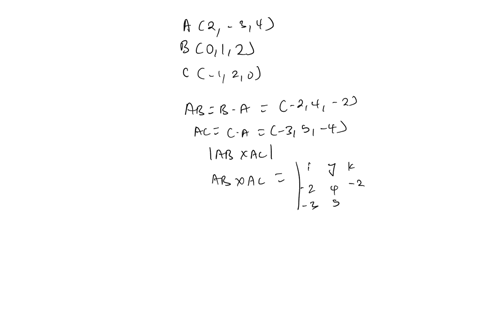 consider-points-a234b012-and-c120-find-the-area-of-parallelogram-abcd-with-adjacent-sides-ab-and-ac-find-the-area-of-triangle-abc-find-the-distance-from-point-b-to-line-ac