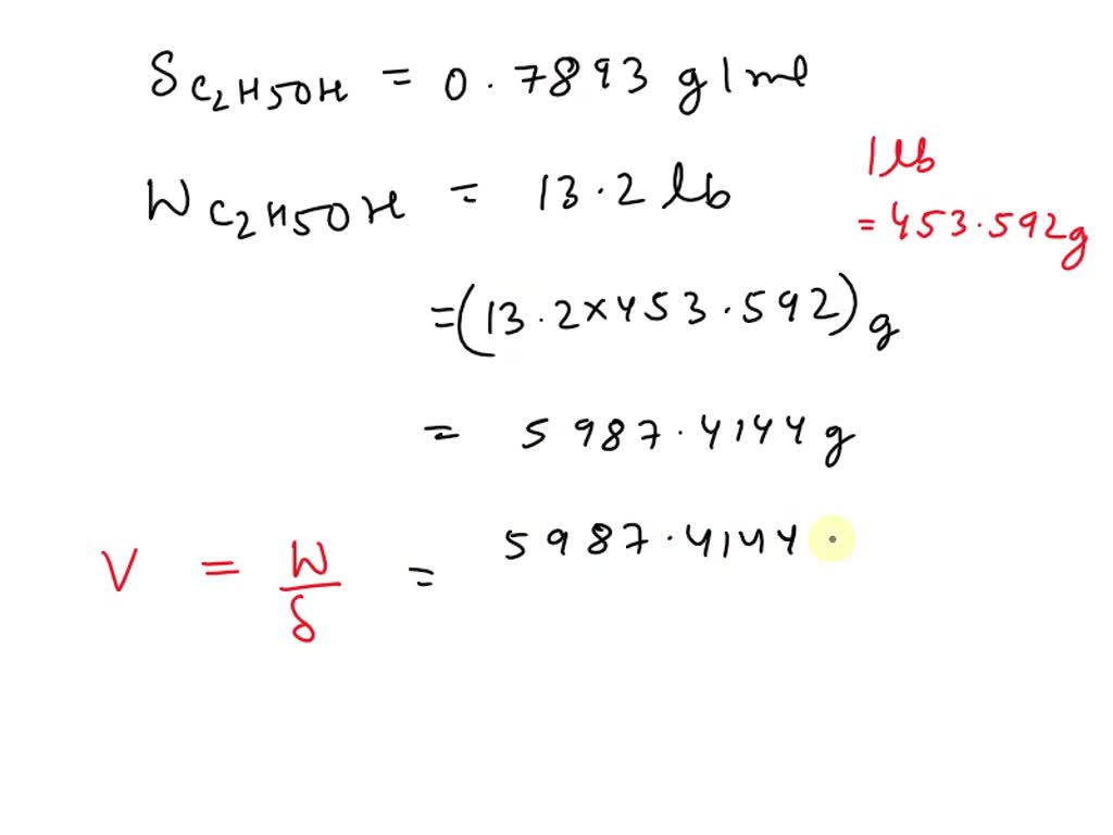 SOLVED How many pounds does 1.000 gallon of pure ethanol weigh