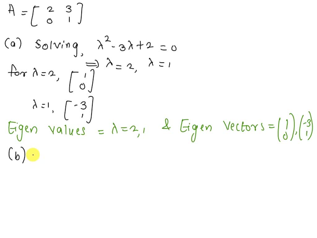 SOLVED: Consider the 2 * 2 matrix given as: A= Find eigenvalues and the ...