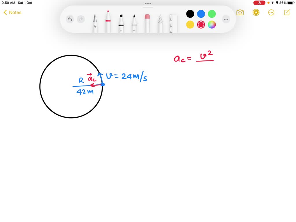 SOLVED: A car drives around a curve with a radius of 42 m at a velocity ...