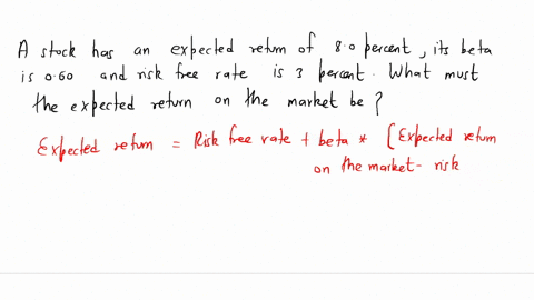 a-stock-has-an-expected-return-of-80-percent-its-beta-is-060-and-the-risk-free-rate-is-3-percent-what-must-the-expected-return-on-the-market-be-48662
