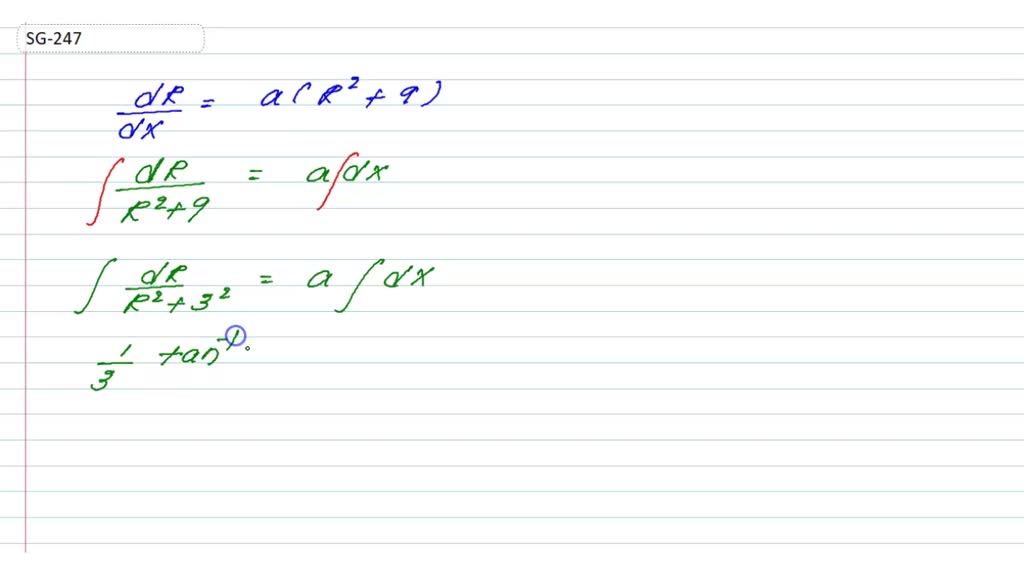 SOLVED: point) Solve the differential equation dR = a(R2 +9). dx Assume ...