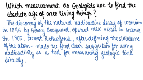 which-measurement-do-geologists-use-to-find-the-absolute-age-of-once-living-things-amount-of-decayed-daughter-elements-total-number-of-half-lives-for-the-element-potassium-age-of-ancient-roc-96887