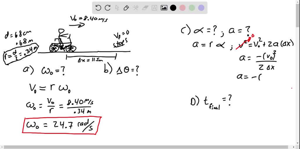 a-bicycle-slows-down-uniformly-from-v0-8-40-m-s-to-rest-over-a