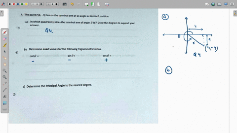 the-point-p4-9-lies-on-the-terminal-arm-ofan-angle-standard-position-in-which-quadrantfs-does-the-terminal-arm-of-angle-0-lie-draw-the-diagram-to-support-your-answer-determine-exact-values-f-59242