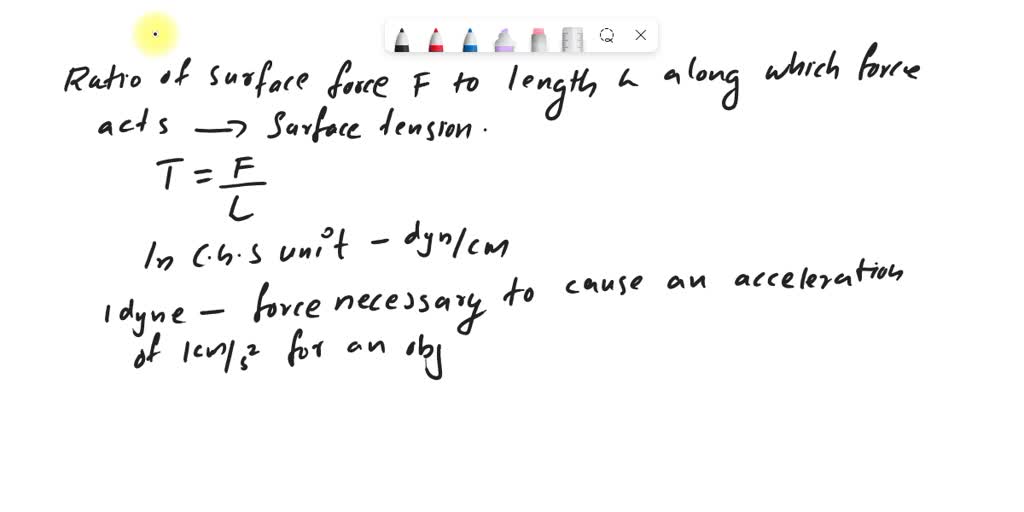 SOLVED The surface tension of the water is 72 dyne cm^1. Express it in SI unit.