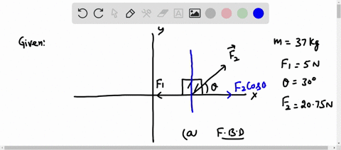 10-problem-5-4-block-with-mass-ofm-37kgrests-on-frictionless-surface-and-is-subject-to-two-forces-acting-on-it-the-first-force-is-directed-in-the-negative-direction-with-magnitude-of-f1-5-n-46086