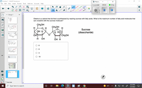 olestra-is-calorie-free-fat-that-is-synthesized-by-reacting-sucrose-with-fatty-acids-what-is-the-maximum-number-of-fatty-acid-molecules-that-can-crosslink-with-the-sucrose-molecule-chzoh-h-0-80243