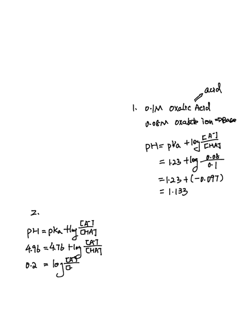 what-is-the-ph-of-a-buffer-composed-of-010-m-oxalic-acid-and-008-m-oxalate-ion-the-pka-for-oxalic-acid-is-123-ph-pka-log-a-jha-use-the-henderson-hasselbalch-equation-to-calculate-the-ph-afte-07665