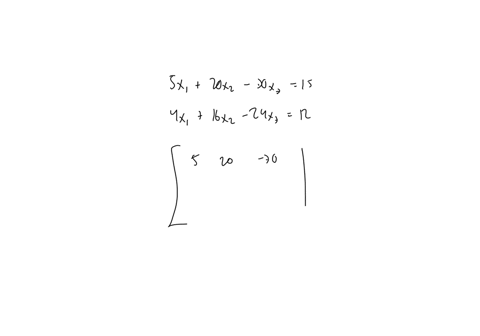 solve-using-gauss-jordan-elimination-5-x-1-plus-20-x-2-minus-30-x-3-equals15-4-x-1-plus-16-x-2-minus-24-x-3-equals12-question-content-area-bottom-part-1-write-the-system-of-equations-as-an-augmented-m