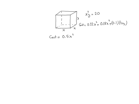 a-rectangular-box-is-to-have-a-square-base-and-a-volume-of-20-ft3-if-the-material-for-the-base-costs-032-per-square-foot-the-material-for-the-sides-costs-010-per-square-foot-and-the-material-74265