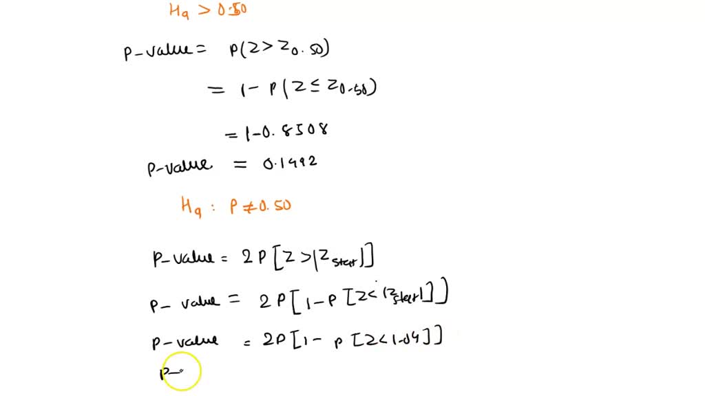 SOLVED: 'For A Test Of Ho: P 0.50, The Z Test Statistic Equals 1.06 ...