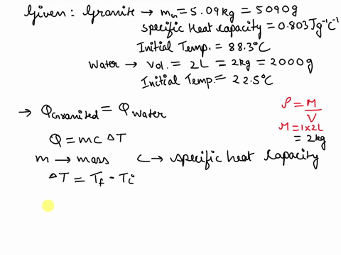 a-509-kg-piece-of-granite-with-a-specific-heat-of-0803-j-g-1-c-1-and-a-temperature-of-883-c-is-placed-into-200-l-of-water-at-225-c-when-the-granite-and-water-come-to-the-same-temperature-wha-05599
