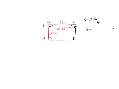 32-an-open-box-with-a-rectangular-base-is-to-be-constructed-from-rectangular-piece-of-sheet-metal-that-is-15-in-wide-and-24-in-long-by-cutting-a-square-from-each-corner-and-then-bending-up-t-70138