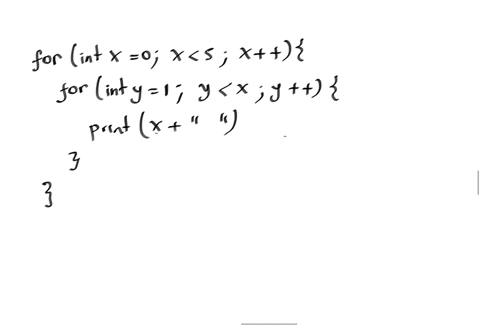 consider-the-code-block-below-for-int-x-0-x-5-x-for-int-y-1-y-x-y-systemoutprintx-what-is-the-result-when-the-code-executes-1-2-3-4-1-2-2-3-3-3-4-4-4-4-2-2-3-3-4-4-2-3-3-4-4-4-2-2-2-3-3-3-4-4-4