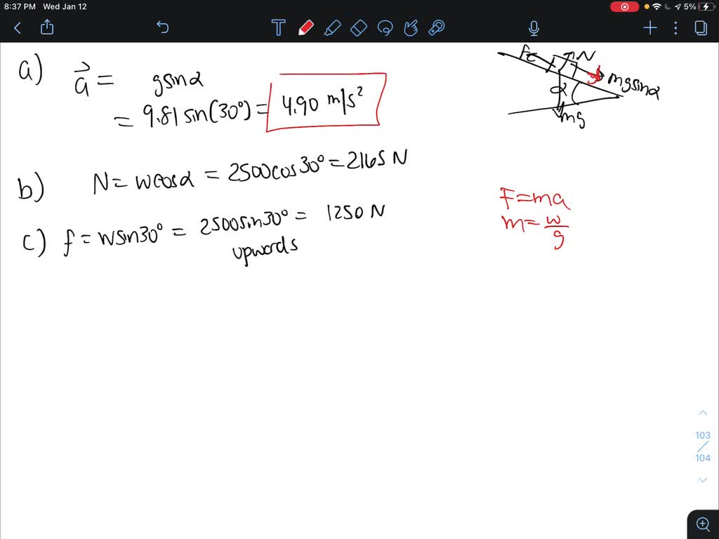 solved-a-toboggan-loaded-with-students-total-weight-w-2500-n