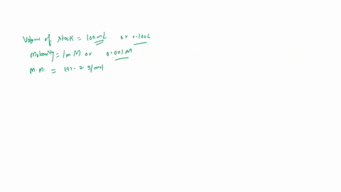 i-need-to-prepare-a-100-ml-stock-solution-at-1-mm-stock-concentration-of-an-acid-that-is-1972-gmol-from-this-1-mm-stock-concentration-i-need-to-make-10x-dilution-and-100x-dilutions-using-a-f-90132
