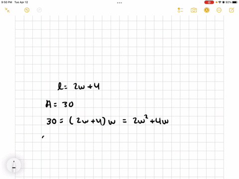 the-length-of-a-rectangular-picture-frame-is-4-inches-greater-than-twice-the-width-if-the-area-of-the-frame-is-30-square-inches-find-the-dimensions-of-the-frame-length-and-width-65313