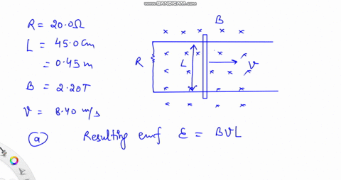 two-parallel-rails-are-connected-together-at-one-end-by-a-resistance-of-r-200-as-shown-in-the-diagram-to-the-right-across-these-two-rails-which-are-l-450-cm-apart-there-lies-a-conducting-met-40525