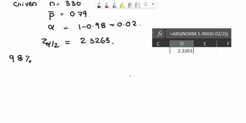 assume-that-sample-is-used-to-estimate-population-proportion-p-find-the-98-confidence-interval-for-sample-of-size-330-with-79-successes_-enter-your-answer-as-tri-linear-inequality-using-deci-72751