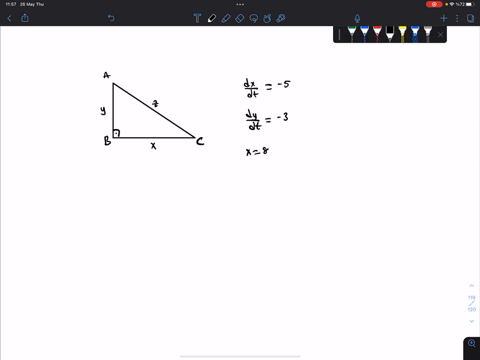 the-base-of-a-right-triangle-is-decreasing-at-a-rate-of-meters-per-hour-and-the-height-is-decreasing-at-a-rate-of-3-meters-per-hour-when-the-base-is-8-meters-and-the-height-is-15-meters-then-27214