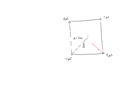 four-point-charges-are-placed-at-the-corners-of-square-as-shown-in-the-figure_-each-side-of-the-square-has-length-20-m_-draw-the-electric-fields-for-each-of-the-charges-at-point-p-the-center-75915
