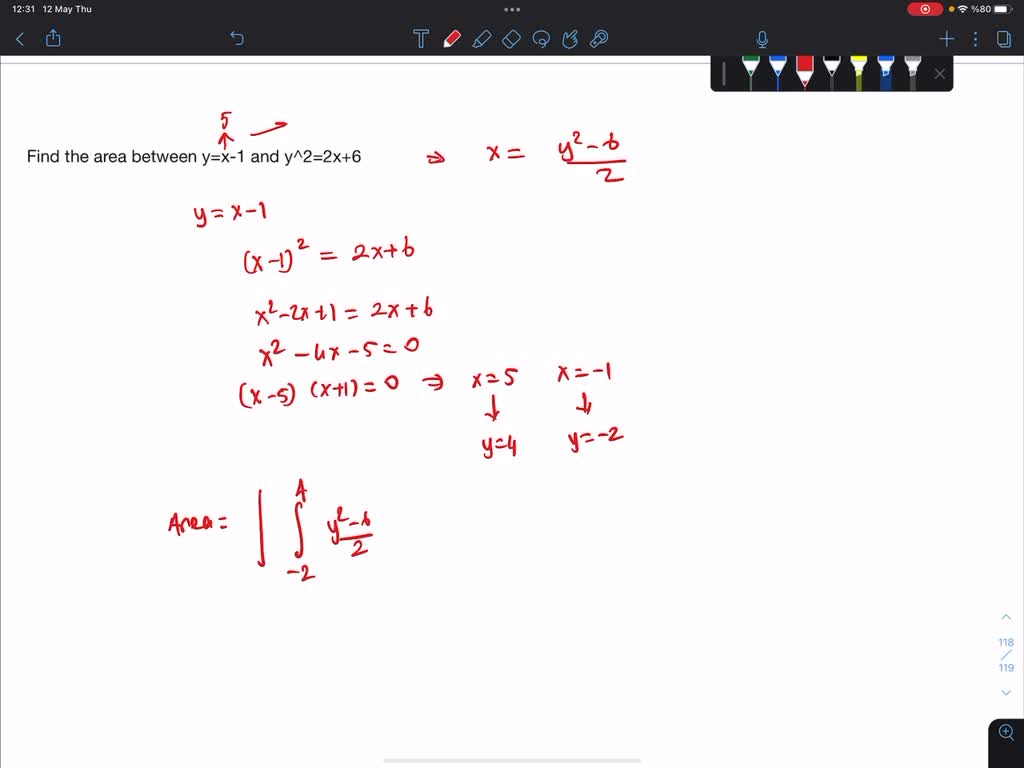 Solved Find The Area Between Y X 1 And Y 2 2x 6