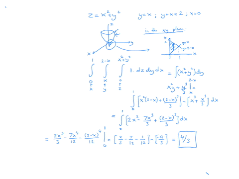 find-the-volume-of-the-region-bounded-above-by-the-paraboloid-zx2y2-and-below-by-the-triangle-encl-5-59225